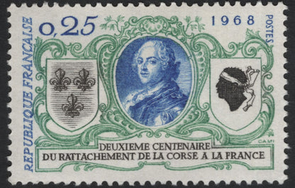 SCG10996 - France 1968 Historical Anniversaries Pair – Corsica & Flanders Reunification Stamps