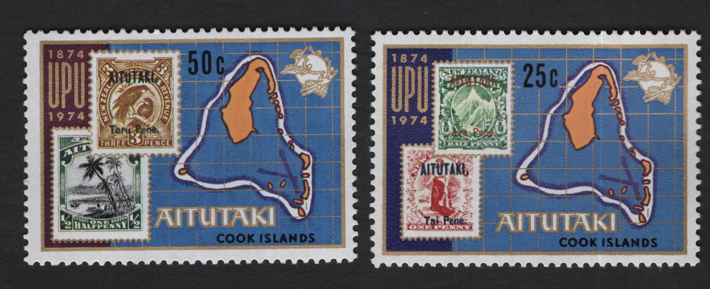 SCG10998 - Aitutaki (Cook Islands) 1974 – UPU Centenary Map Stamps (Pair)