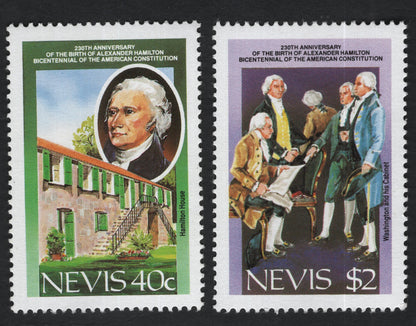 SCG10992 - Nevis – 230th Anniversary of Alexander Hamilton & U.S. Constitution Bicentennial (1987) – Stamp Pair