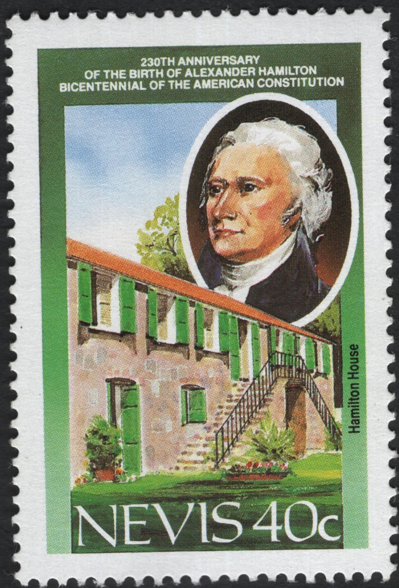 SCG10992 - Nevis – 230th Anniversary of Alexander Hamilton & U.S. Constitution Bicentennial (1987) – Stamp Pair