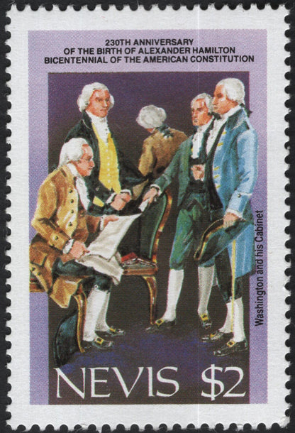 SCG10992 - Nevis – 230th Anniversary of Alexander Hamilton & U.S. Constitution Bicentennial (1987) – Stamp Pair