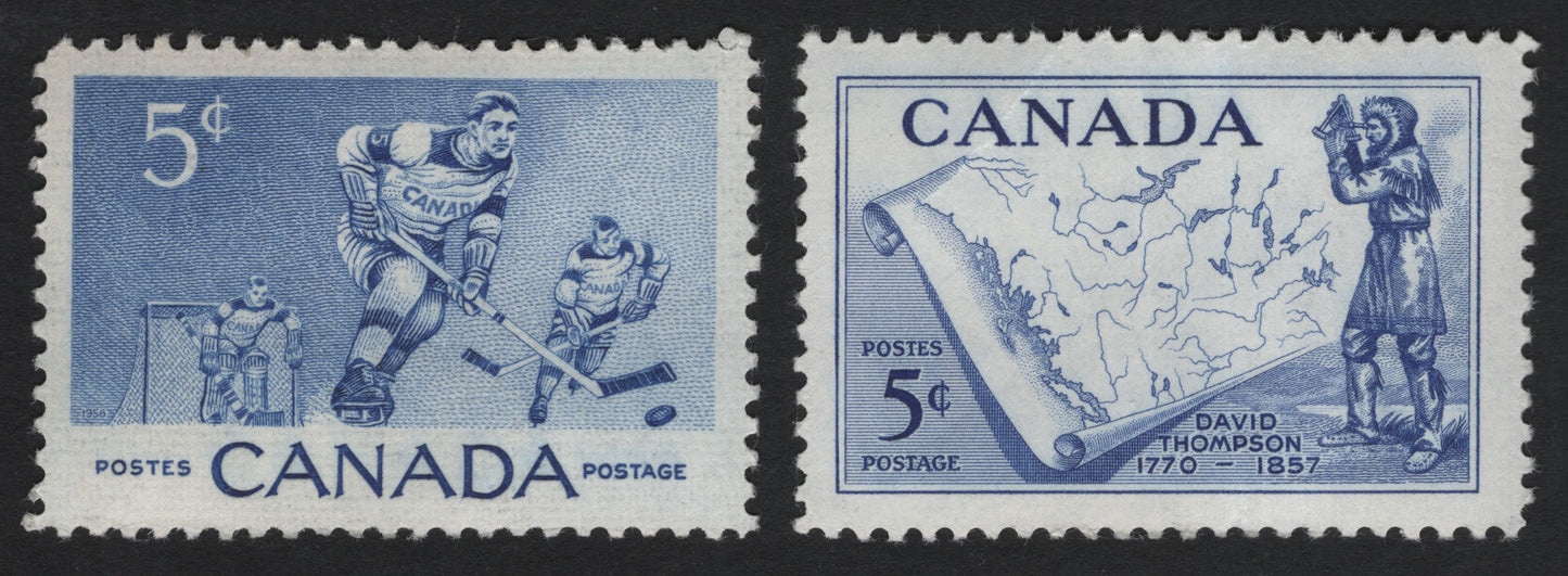 SCG10993 - Canada 1956–1957 Commemorative Pair – Ice Hockey & David Thompson Exploration (5¢ Stamps)