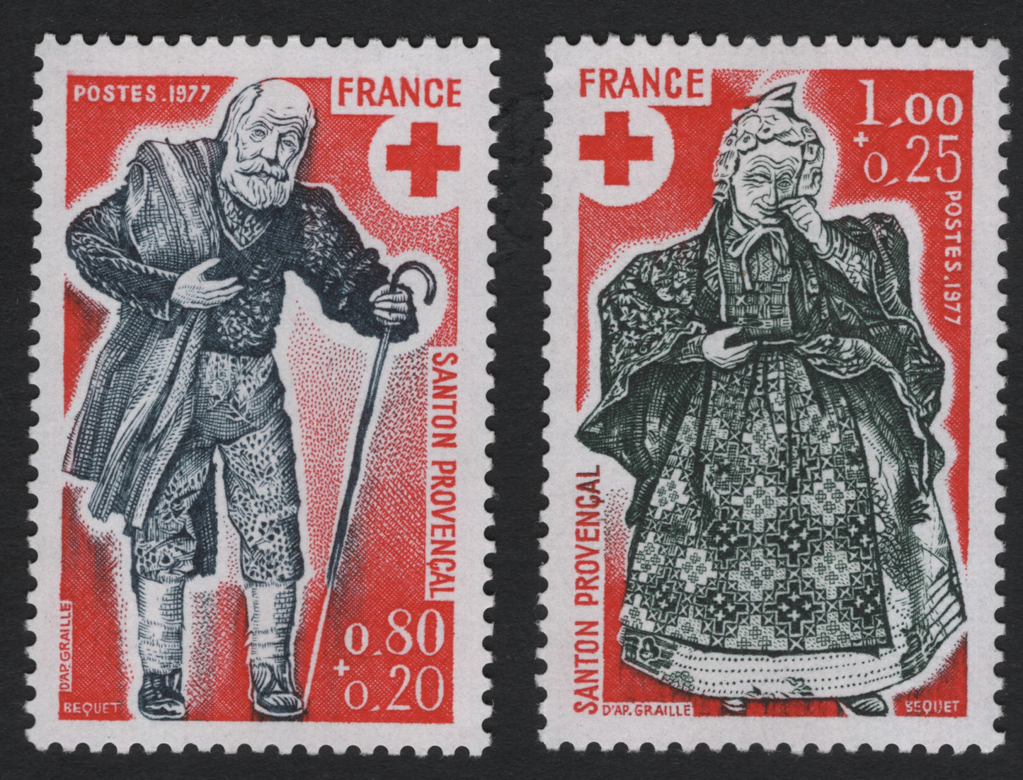 SCG10995 - France 1977 Red Cross – Provence Folk Costumes Semi-Postal Stamp Pair