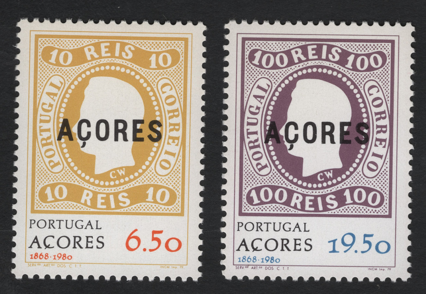 SCG11061 - Portugal – Azores 10r & 100r “AÇORES” Overprints | Classic King Luís I Pair (c.1892–1906)