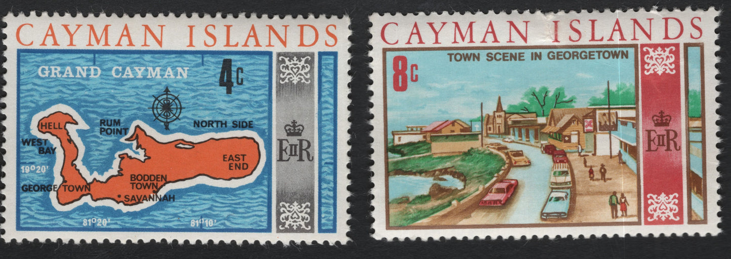 SCG11062 - Cayman Islands 4c & 8c Pictorial Definitives – Grand Cayman Map & Georgetown Town Scene (1960s)