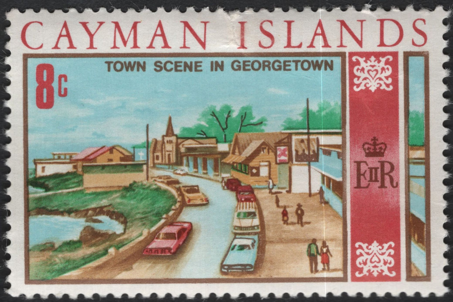 SCG11062 - Cayman Islands 4c & 8c Pictorial Definitives – Grand Cayman Map & Georgetown Town Scene (1960s)