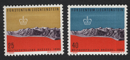 SCG11056 - Liechtenstein 1958 Brussels World Exhibition – Mountain Landscape Pair (25 & 40 Rp)