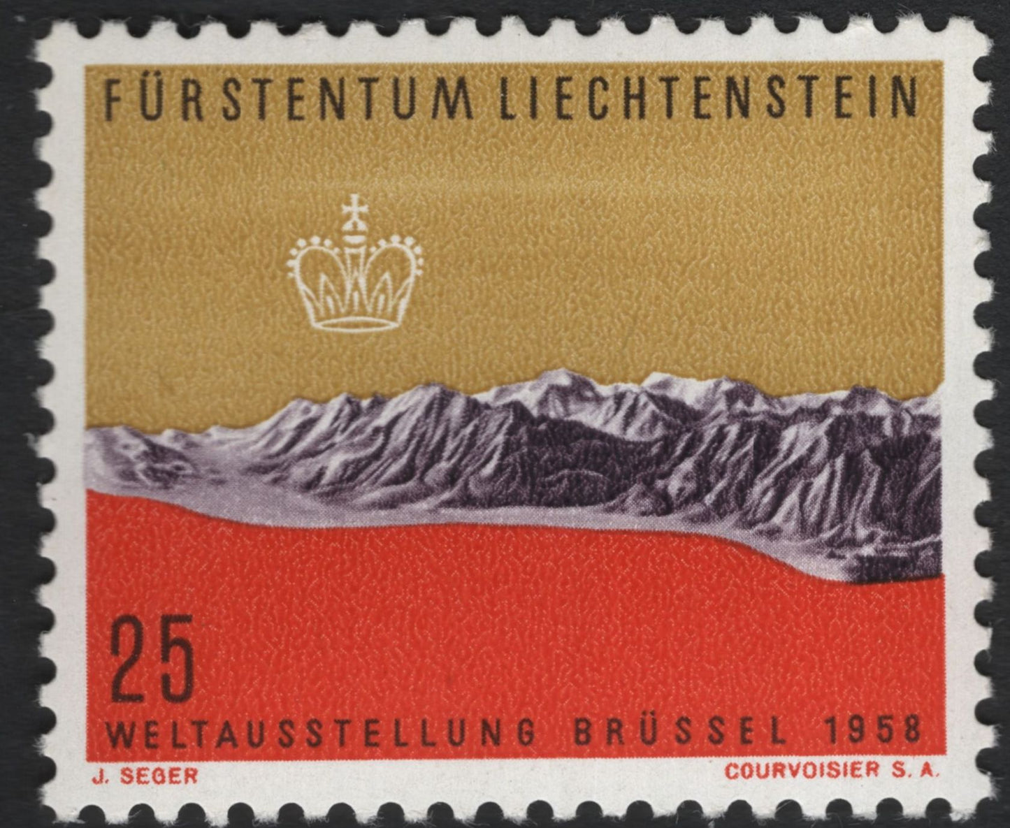 SCG11056 - Liechtenstein 1958 Brussels World Exhibition – Mountain Landscape Pair (25 & 40 Rp)