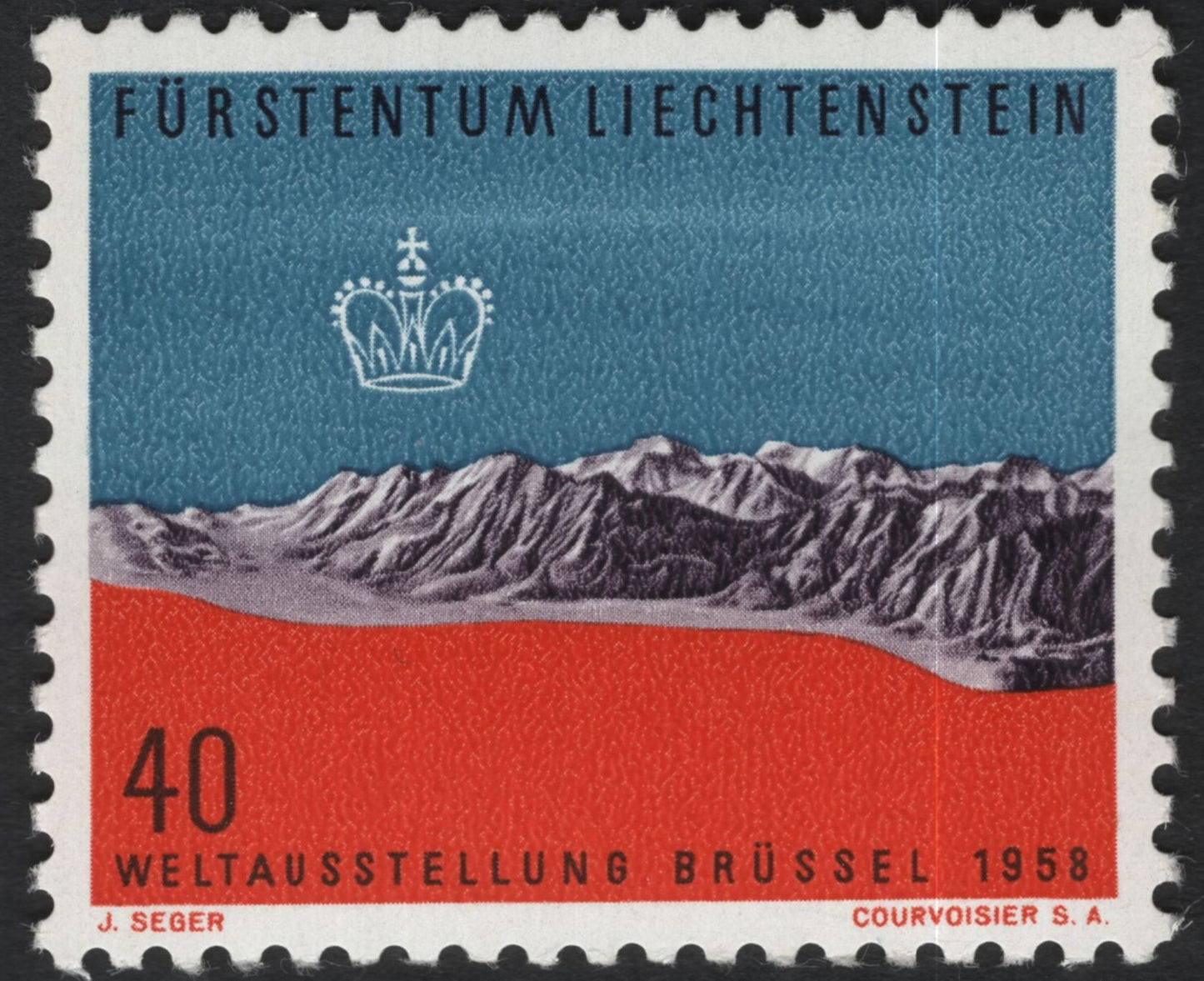 SCG11056 - Liechtenstein 1958 Brussels World Exhibition – Mountain Landscape Pair (25 & 40 Rp)