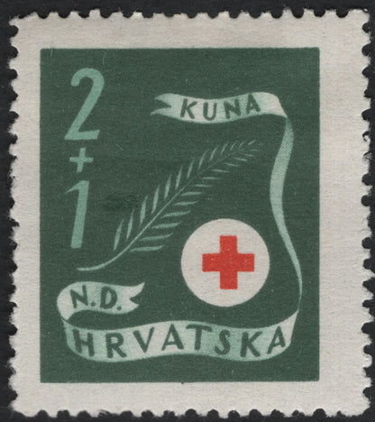 SCG11069 - Croatia (N.D. Hrvatska) WWII Red Cross Semi-Postal Stamps – Kuna Surcharged Trio