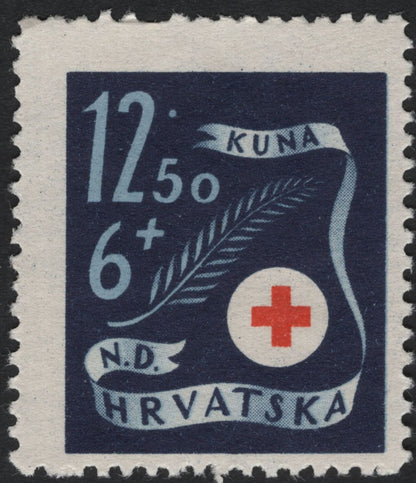 SCG11069 - Croatia (N.D. Hrvatska) WWII Red Cross Semi-Postal Stamps – Kuna Surcharged Trio
