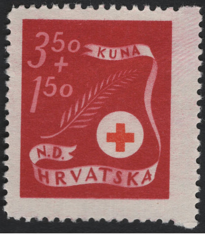 SCG11069 - Croatia (N.D. Hrvatska) WWII Red Cross Semi-Postal Stamps – Kuna Surcharged Trio