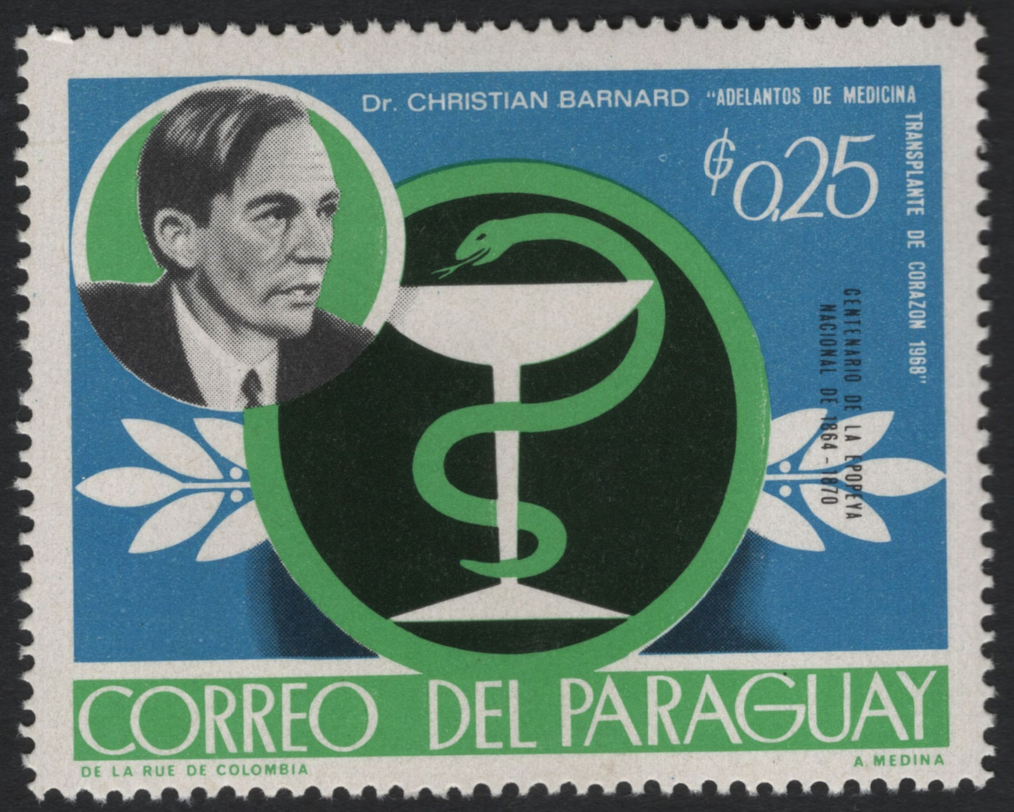 SCG11074 - 🇵🇾 Paraguay – Dr. Christiaan Barnard, Heart Transplant Pioneer (1968)