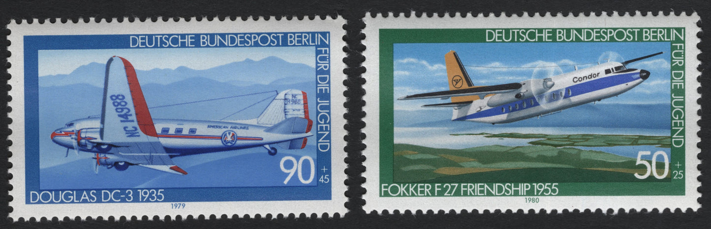 SCG10938 - Germany (Berlin) – Historic Civil Aircraft Semi-Postal Pair, Douglas DC-3 (1935) & Fokker F27 Friendship (1955)