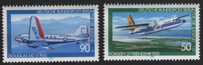 SCG10938 - Germany (Berlin) – Historic Civil Aircraft Semi-Postal Pair, Douglas DC-3 (1935) & Fokker F27 Friendship (1955)