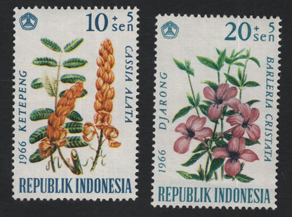 SCG10934 - Indonesia 1966 Medicinal Plants – Cassia alata & Barleria cristata (Semi-Postal Pair)