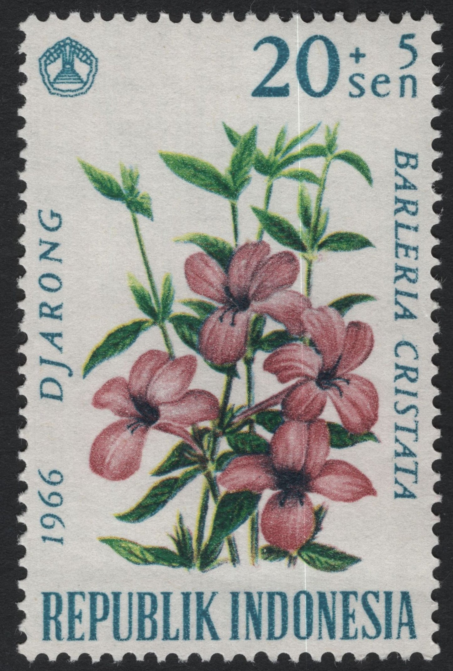 SCG10934 - Indonesia 1966 Medicinal Plants – Cassia alata & Barleria cristata (Semi-Postal Pair)