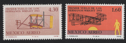 SCG10935 - Mexico 1978 Airmail Stamps – Wright Brothers First Flight 1903 (Set of 2)