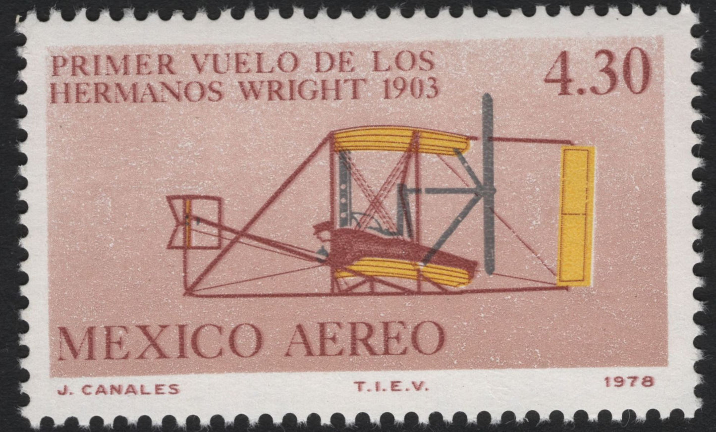 SCG10935 - Mexico 1978 Airmail Stamps – Wright Brothers First Flight 1903 (Set of 2)