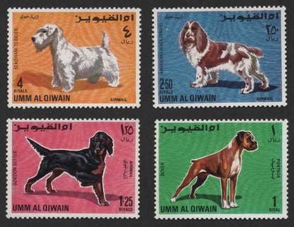 SCG431 - Umm Al Qiwain Airmail Dog Breeds Stamp Set — Terrier, Spaniel, Setter, Boxer