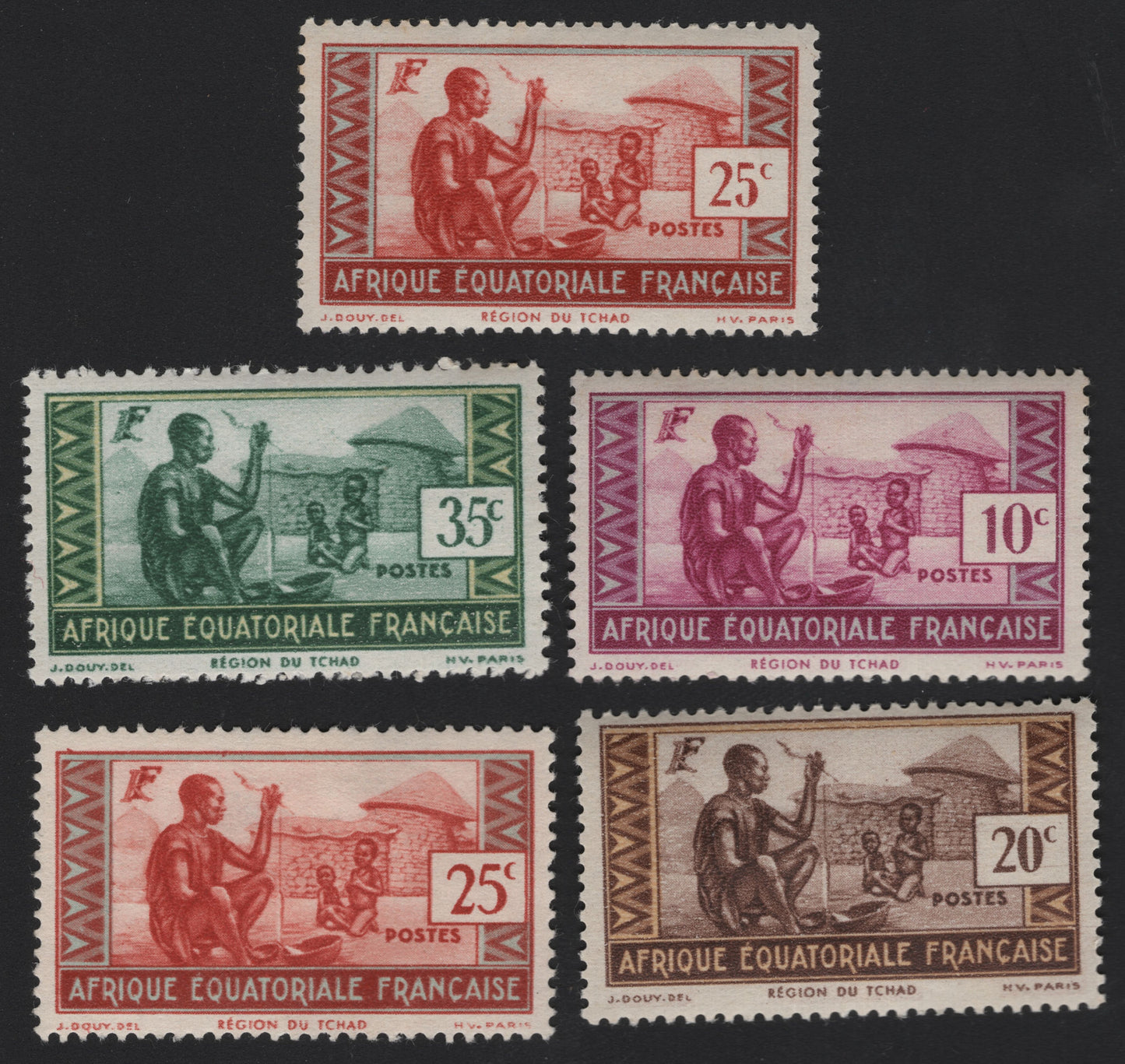 SCG11153 - Afrique Équatoriale Française – Region du Tchad Traditional Life Definitives (Set of 5)