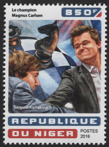SCG13625 - Niger 2016 – Magnus Carlsen vs. Sergei Karjakin Chess Champions (850F Stamp Set)