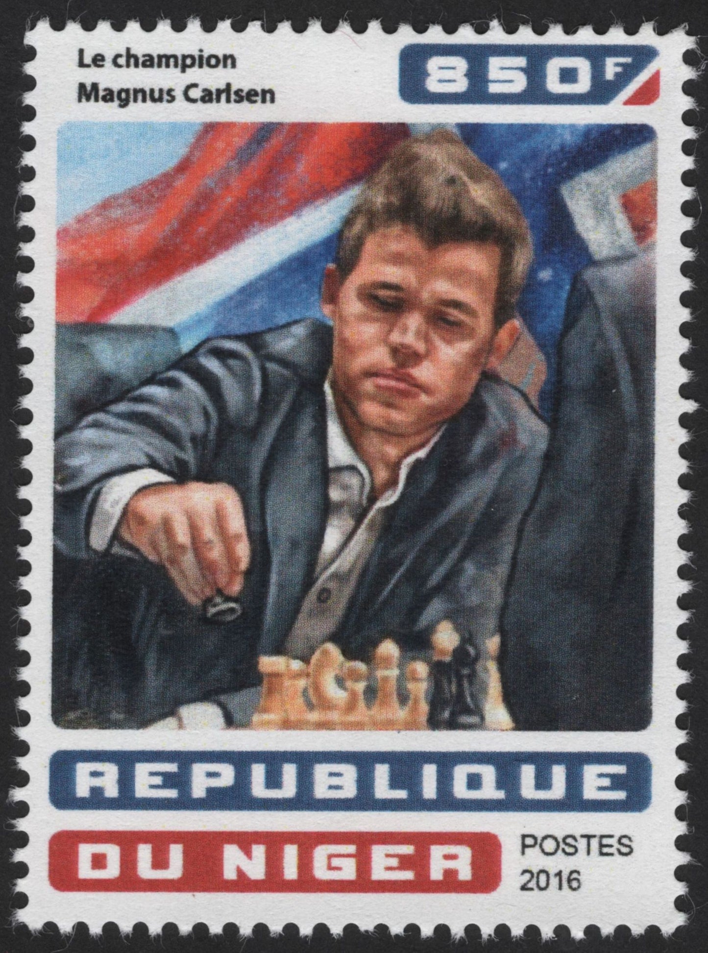 SCG13625 - Niger 2016 – Magnus Carlsen vs. Sergei Karjakin Chess Champions (850F Stamp Set)