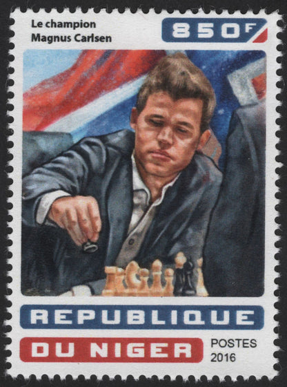 SCG13625 - Niger 2016 – Magnus Carlsen vs. Sergei Karjakin Chess Champions (850F Stamp Set)