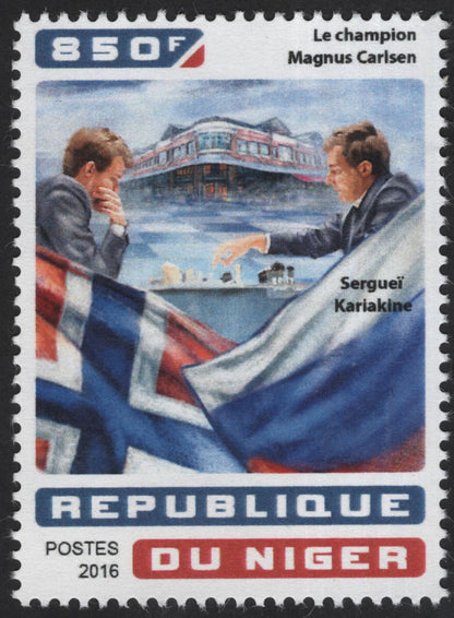 SCG13625 - Niger 2016 – Magnus Carlsen vs. Sergei Karjakin Chess Champions (850F Stamp Set)