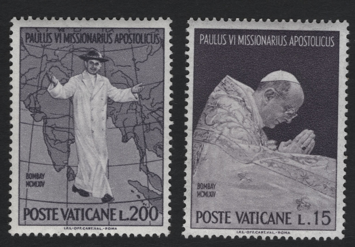 SCG11166 - Vatican City – Pope Paul VI “Missionarius Apostolicus” Bombay Visit Stamps (1964)