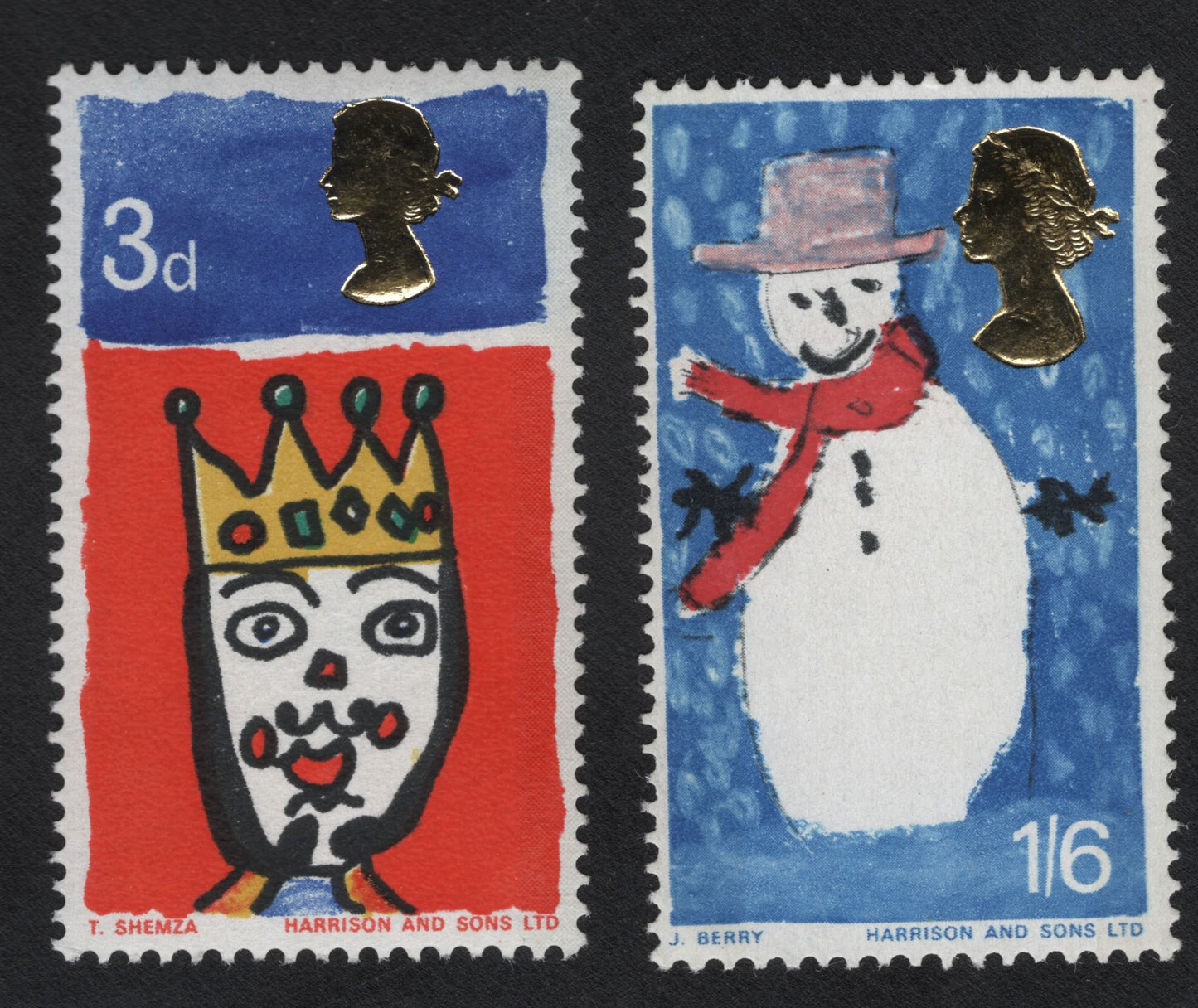 SCG11186 - United Kingdom – 1966 Christmas Stamps (Children’s Drawings: King & Snowman)