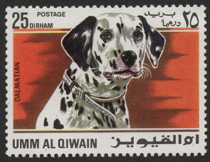 SCG430 - Umm Al Qiwain Dog Breeds Stamp Set — Dalmatian, Alsatian, Basset Hound, Bloodhound