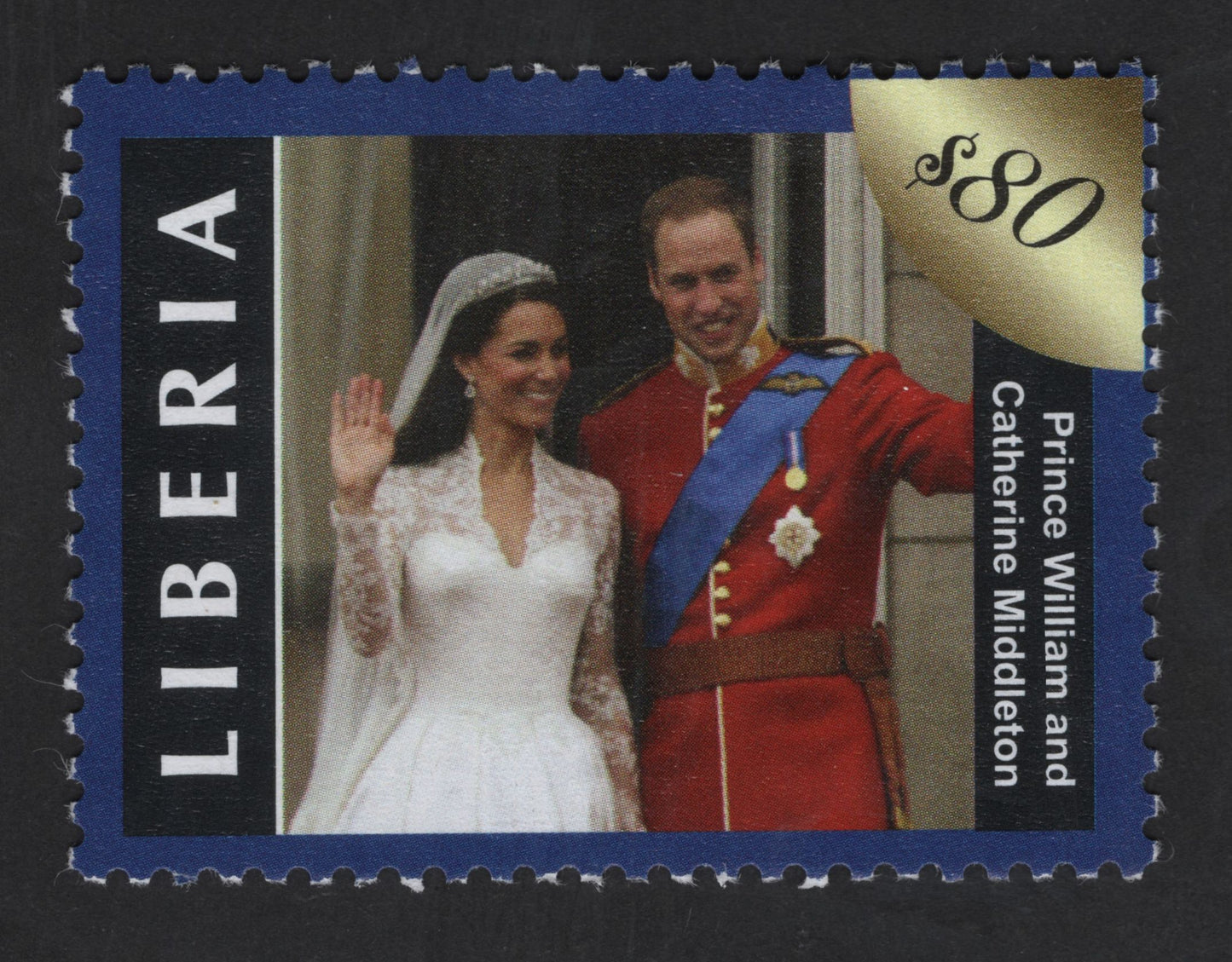SCG13363 - Liberia $80 Prince William & Catherine Middleton Royal Wedding Stamp