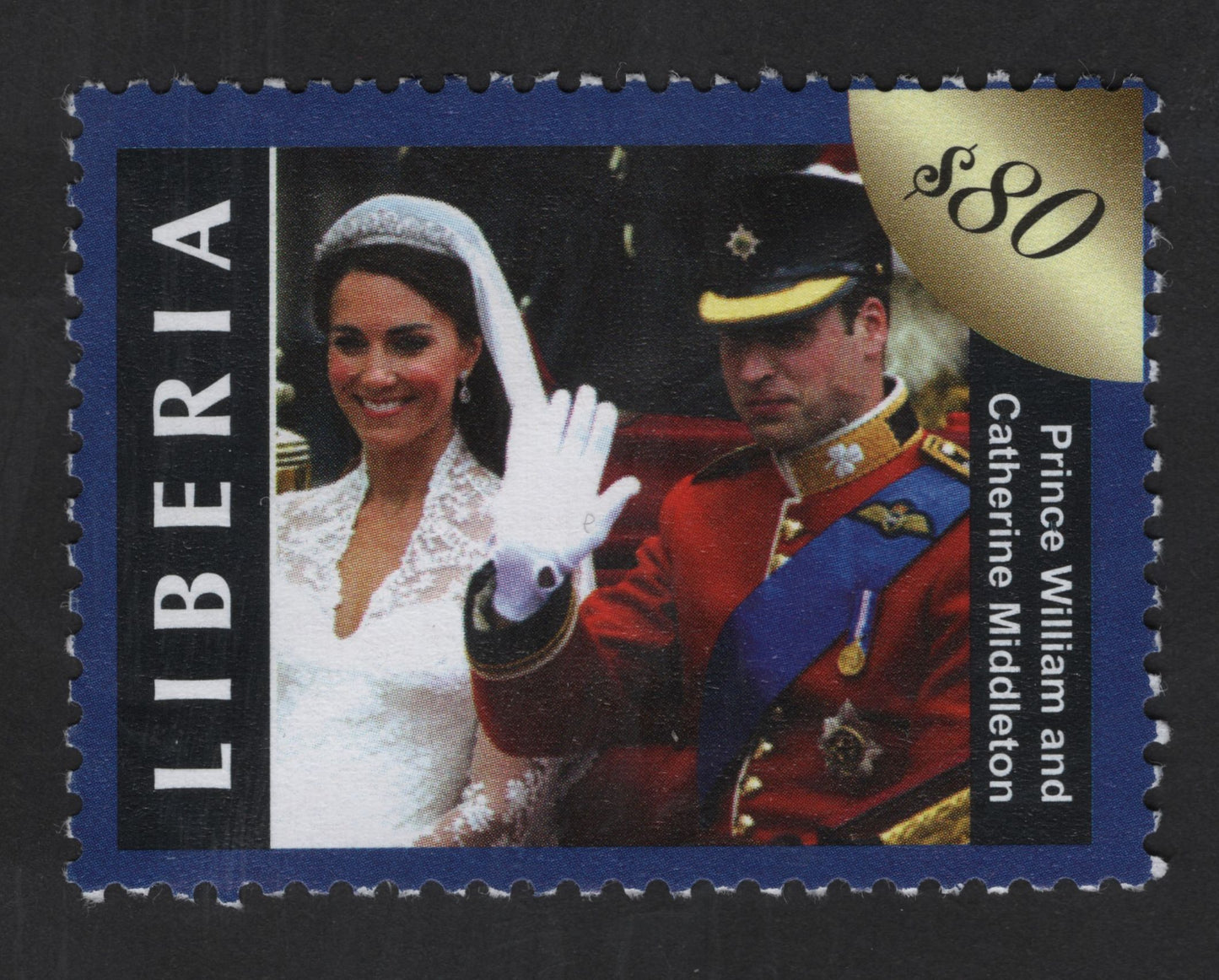 SCG13400 - Liberia 80¢ Prince William & Catherine Middleton Royal Wedding Commemorative Stamp