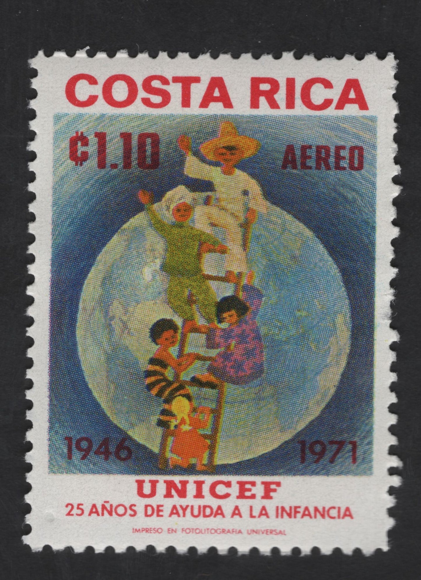 SCG13467 - Costa Rica 1971 Airmail Stamp – UNICEF 25 Years of Aid to Children (₡1.10)