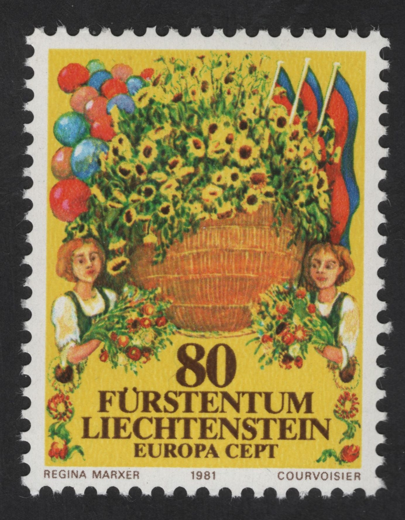 SCG13465 - Liechtenstein 1981 Europa CEPT – Floral Basket Festival Stamp (80 Rappen)