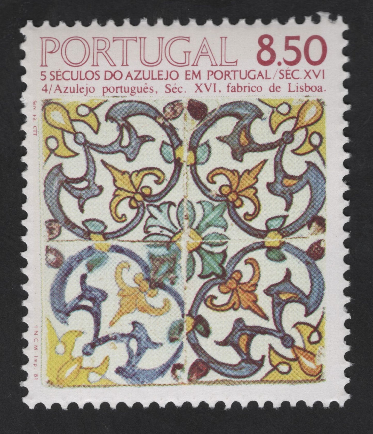SCG13515 - Portugal 8$50 – “Five Centuries of Azulejos” 16th Century Tile Design Stamp
