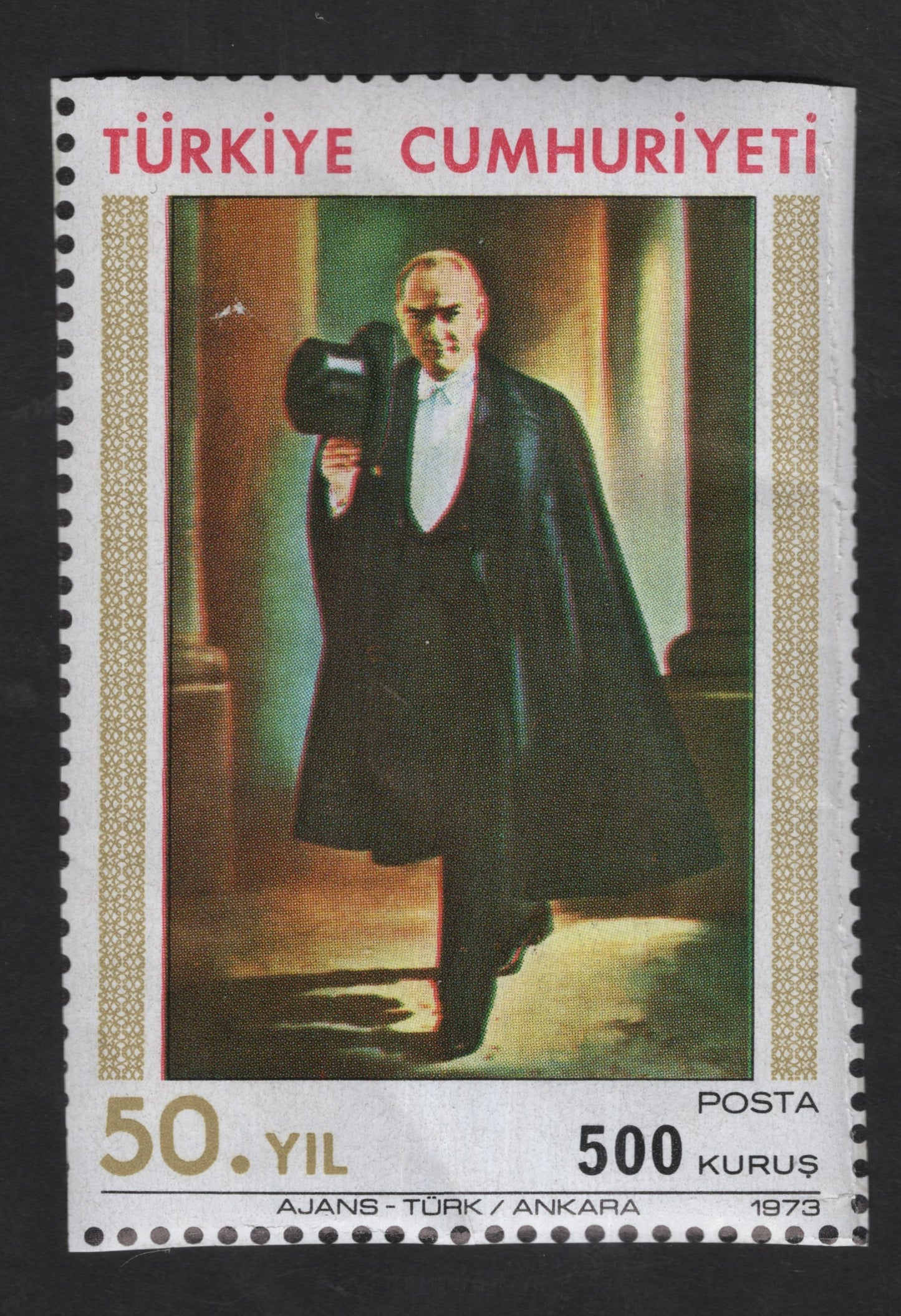SCG13520 - Turkey 1973 – Mustafa Kemal Atatürk 50th Republic Anniversary Stamp (500 Kuruş)