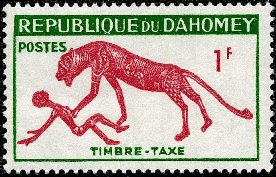 SCG6306 - Dahomey 1959 1 Franc Postage Due – Leopard and Captive Design