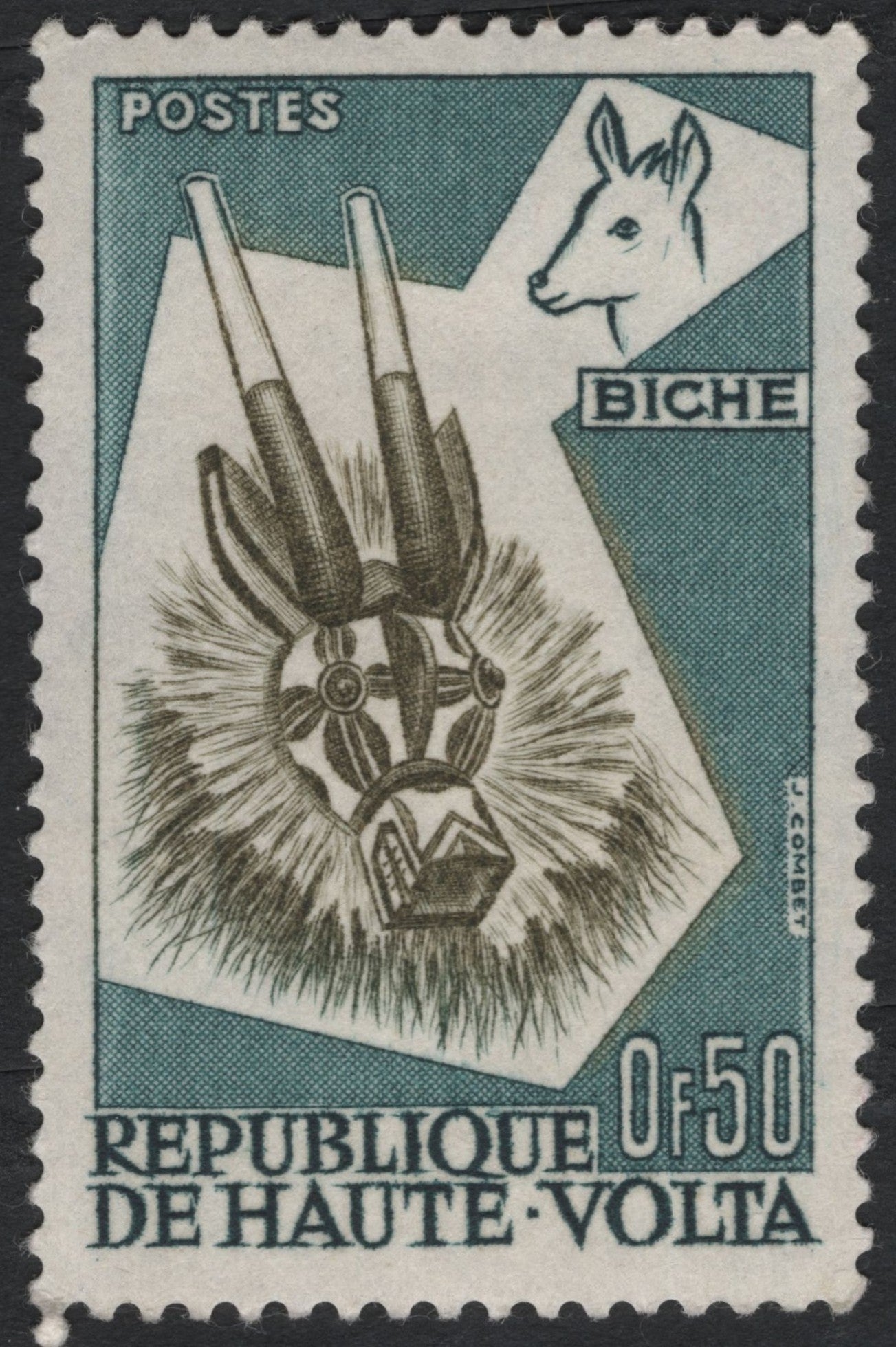 SCG7478 - Philatelic Entry: Haute-Volta 0.50F “Biche Mask” Stamp