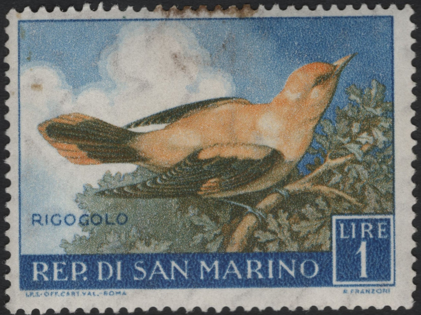 SCG11033 - San Marino – Golden Oriole (Rigogolo) Bird Definitive, 1 Lire