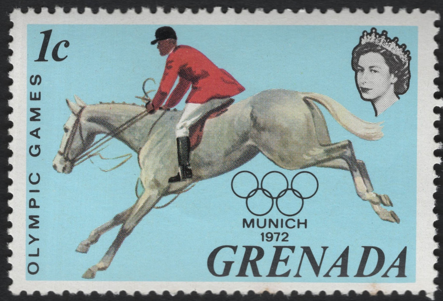 SCG11036 - Grenada – Munich 1972 Olympics, Equestrian Show Jumping (1c), Queen Elizabeth II