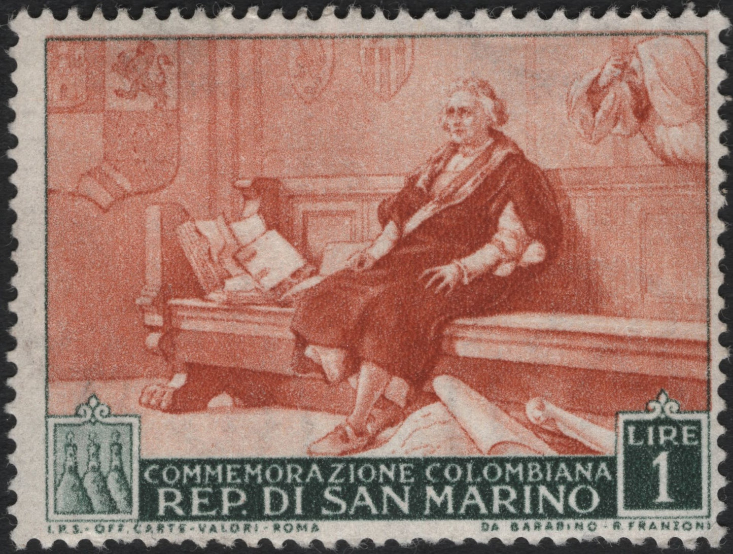 SCG11038 - San Marino 1892 Columbian Commemoration – Christopher Columbus Study Scene – 1 Lire