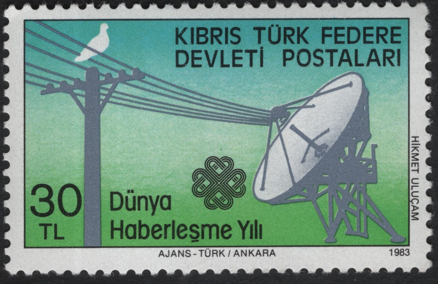 SCG11024 - Turkish Cypriot Federation (Northern Cyprus) 1983 – World Communications Year, Satellite Dish & Power Lines – 30 TL