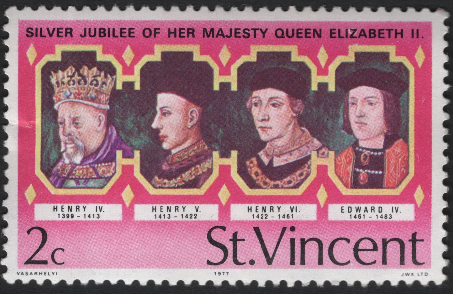SCG11030 - St. Vincent 1977 – Silver Jubilee of Queen Elizabeth II: English Kings (2c)