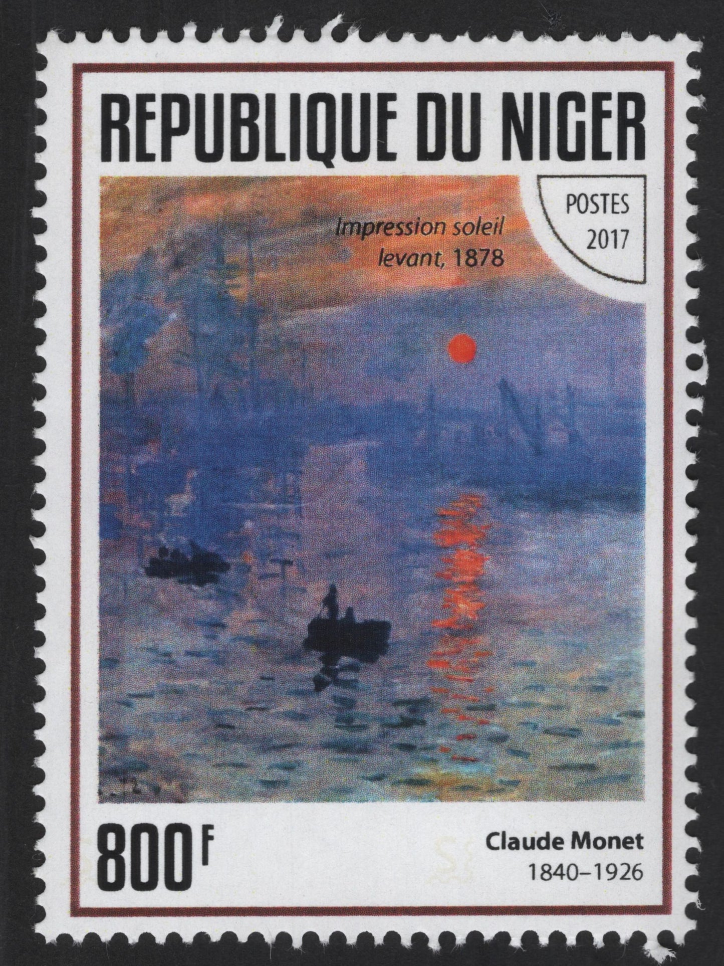 SCG13354 - Niger 2017 – Claude Monet Impression, Sunrise Art Stamp (800F)