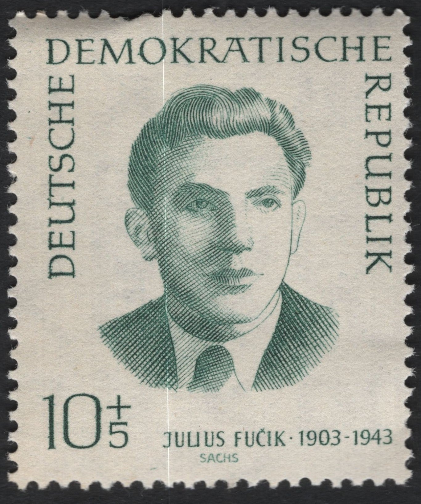 SCG11010 - German Democratic Republic (East Germany) – 1963 Julius Fučík Martyr Commemoration, 10+5 Pfennig