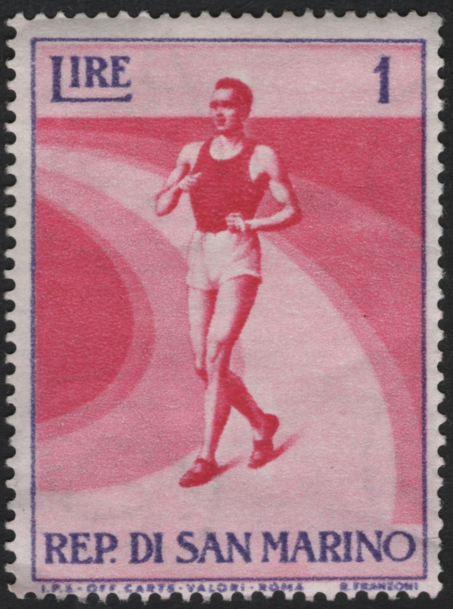 SCG11001 - San Marino – 1 Lire Athletics (Runner) Definitive / Commemorative Issue