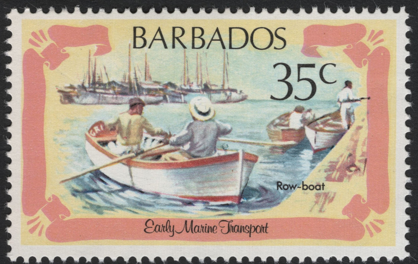 SCG7505 - Title: Barbados 35c “Row-Boat – Early Marine Transport” (1970s)