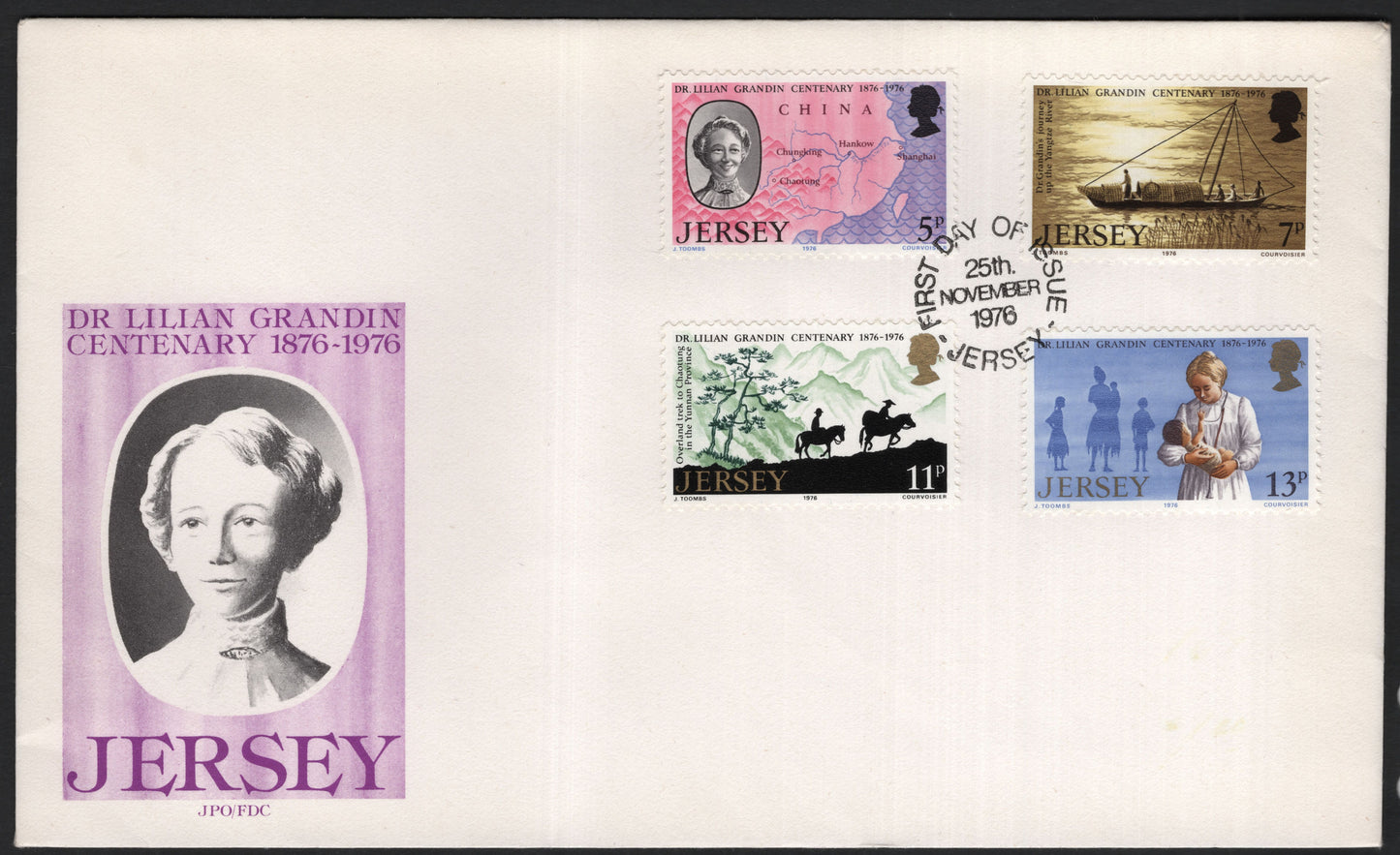 SCG9574 - Jersey 1976 Dr. Lilian Grandin Centenary – Complete Set on Official First Day Cover